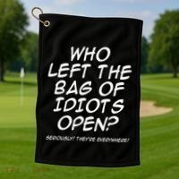 Who Left The Bag Of Idiots Open Seriously TheyRe Everywhere= Golf Towel thumb 1