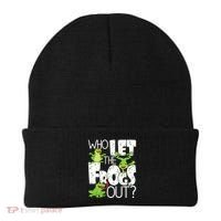 Who Let The Frogs Out Funny Amphibian Lover Frog Owner Beanie thumb 0