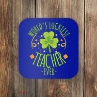 World's Luckiest Teacher Ever Funny St Patrick Day Irish Great Gift Coaster thumb 0