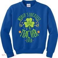 World's Luckiest Teacher Ever Funny St Patrick Day Irish Great Gift Kids Sweatshirt thumb 0