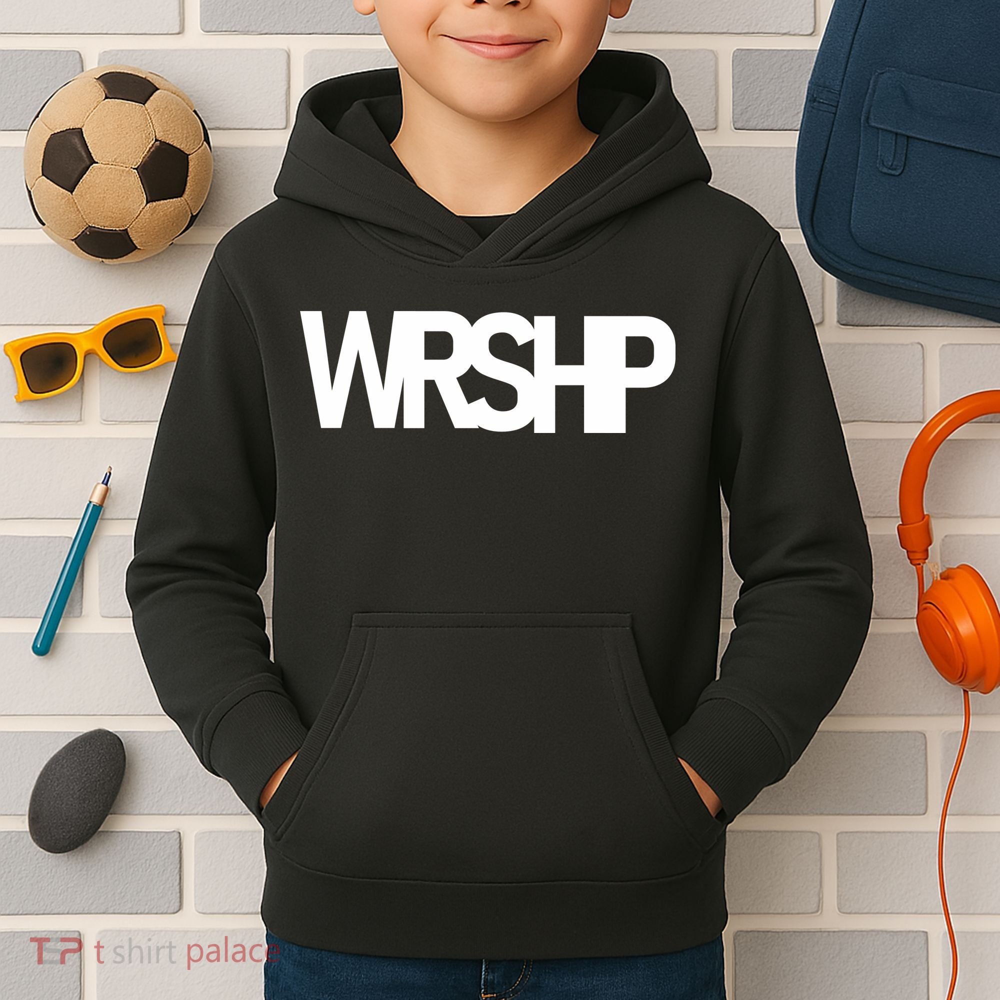 WRSHP Logo Worship Christian Kids Hoodie