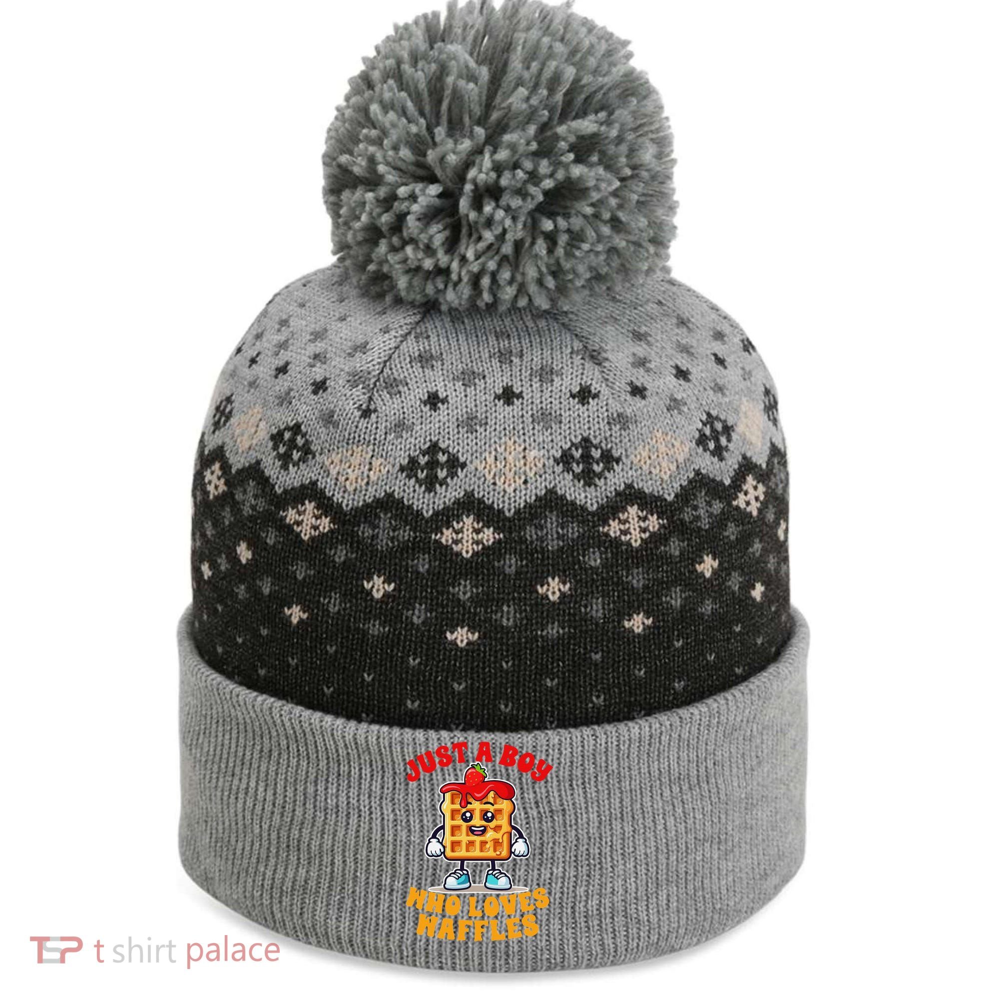 Waffle Lover Waffle Squad Foodie Just A Boy Loves Waffles The Baniff Cuffed Pom Beanie