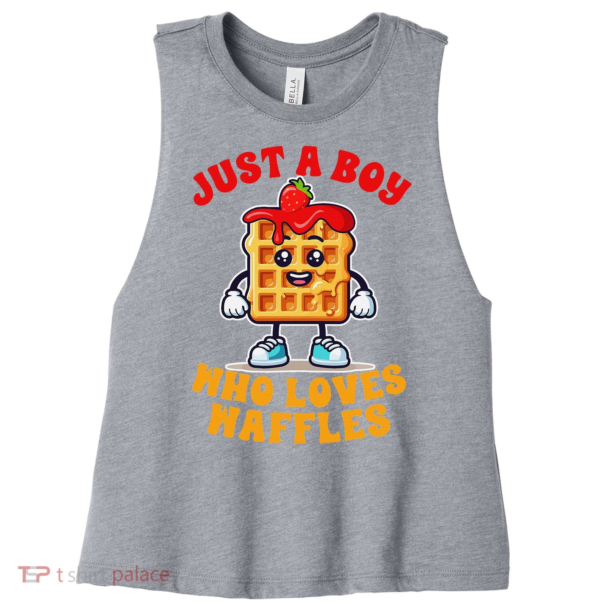 Waffle Lover Waffle Squad Foodie Just A Boy Loves Waffles Women's Racerback Cropped Tank