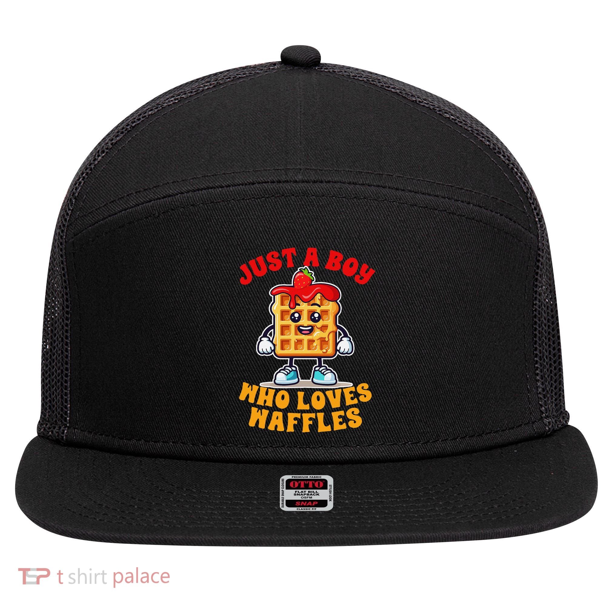 Waffle Lover Waffle Squad Foodie Just A Boy Loves Waffles 7 Panel Mesh Trucker Snapback Hat