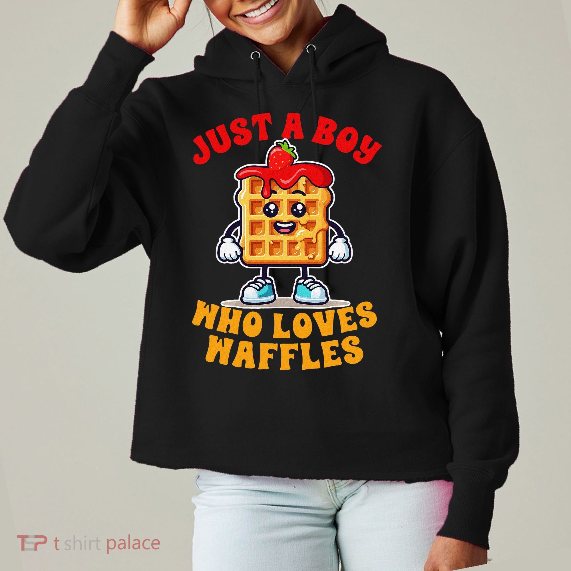 Waffle Lover Waffle Squad Foodie Just A Boy Loves Waffles Ladies Heavyweight Boxy Pullover Hoodie