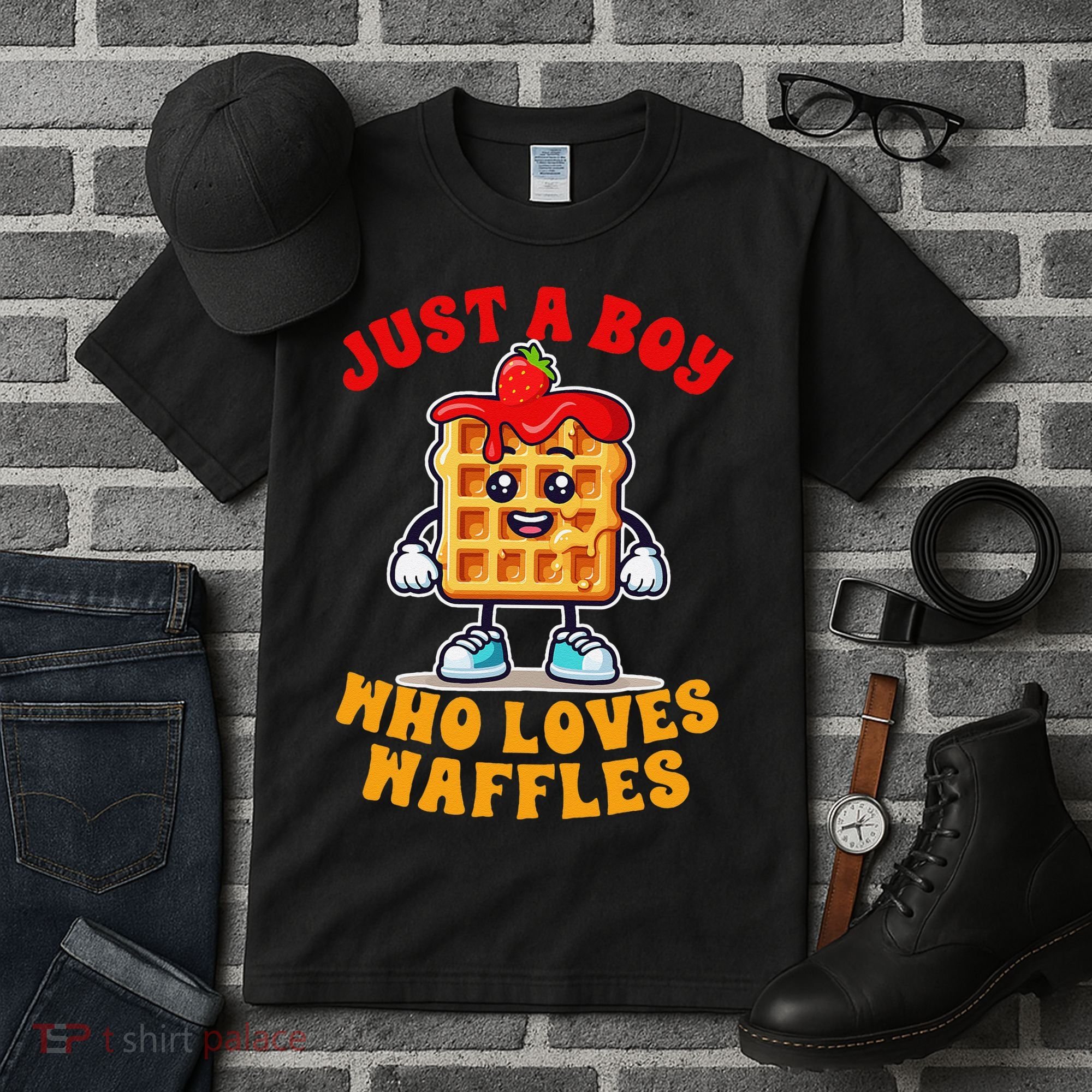 Waffle Lover Waffle Squad Foodie Just A Boy Loves Waffles Tall T-Shirt