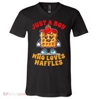 Waffle Lover Waffle Squad Foodie Just A Boy Loves Waffles V-Neck T-Shirt thumb 0