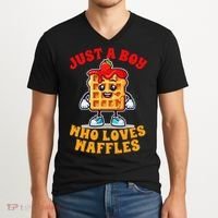 Waffle Lover Waffle Squad Foodie Just A Boy Loves Waffles V-Neck T-Shirt thumb 2
