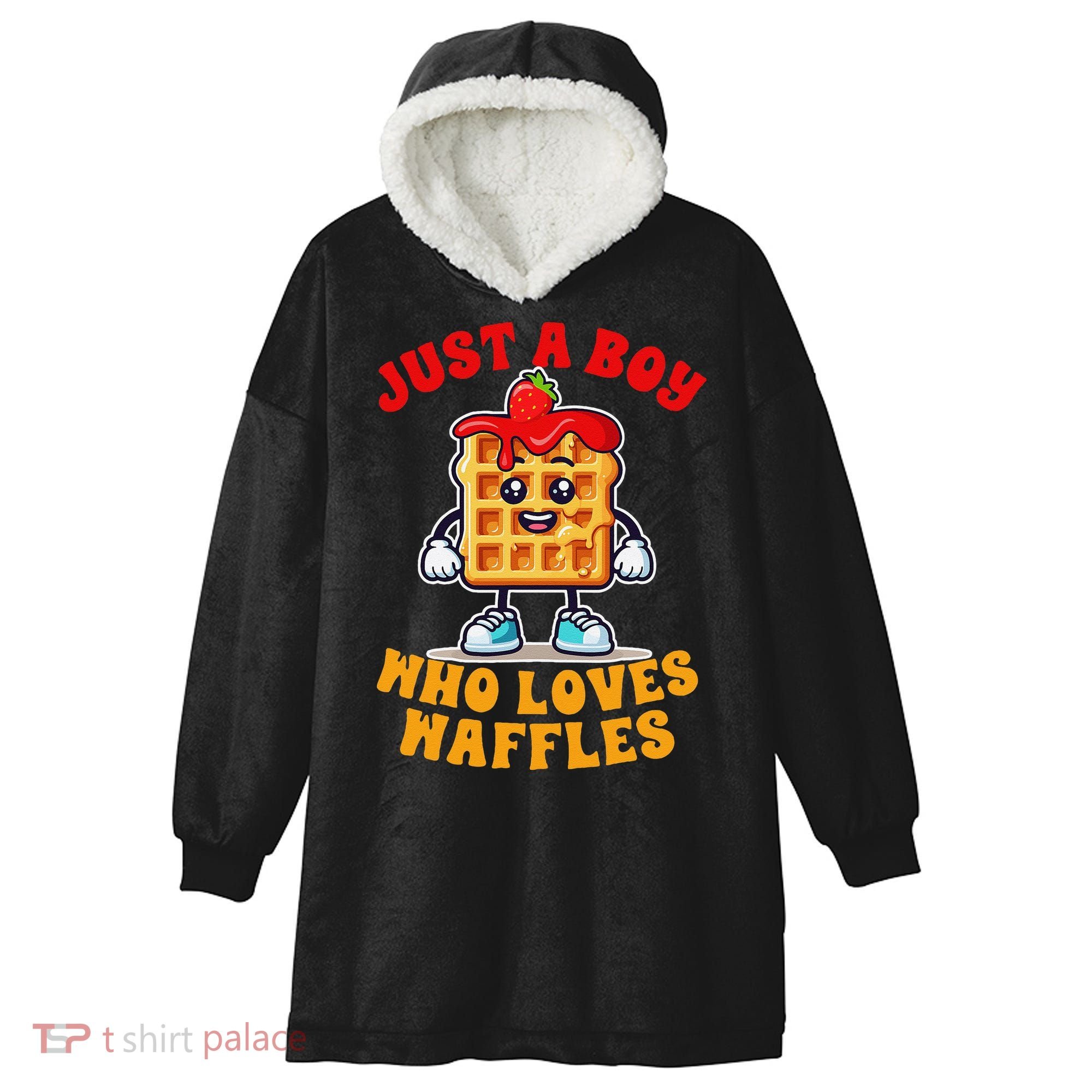 Waffle Lover Waffle Squad Foodie Just A Boy Loves Waffles Hooded Wearable Blanket