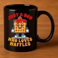 Waffle Lover Waffle Squad Foodie Just A Boy Loves Waffles 11oz C Handle Ceramic Mug thumb 3