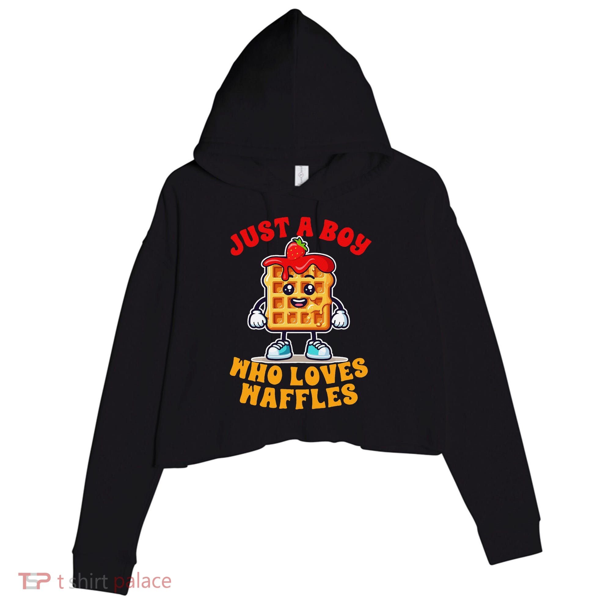 Waffle Lover Waffle Squad Foodie Just A Boy Loves Waffles Crop Fleece Hoodie