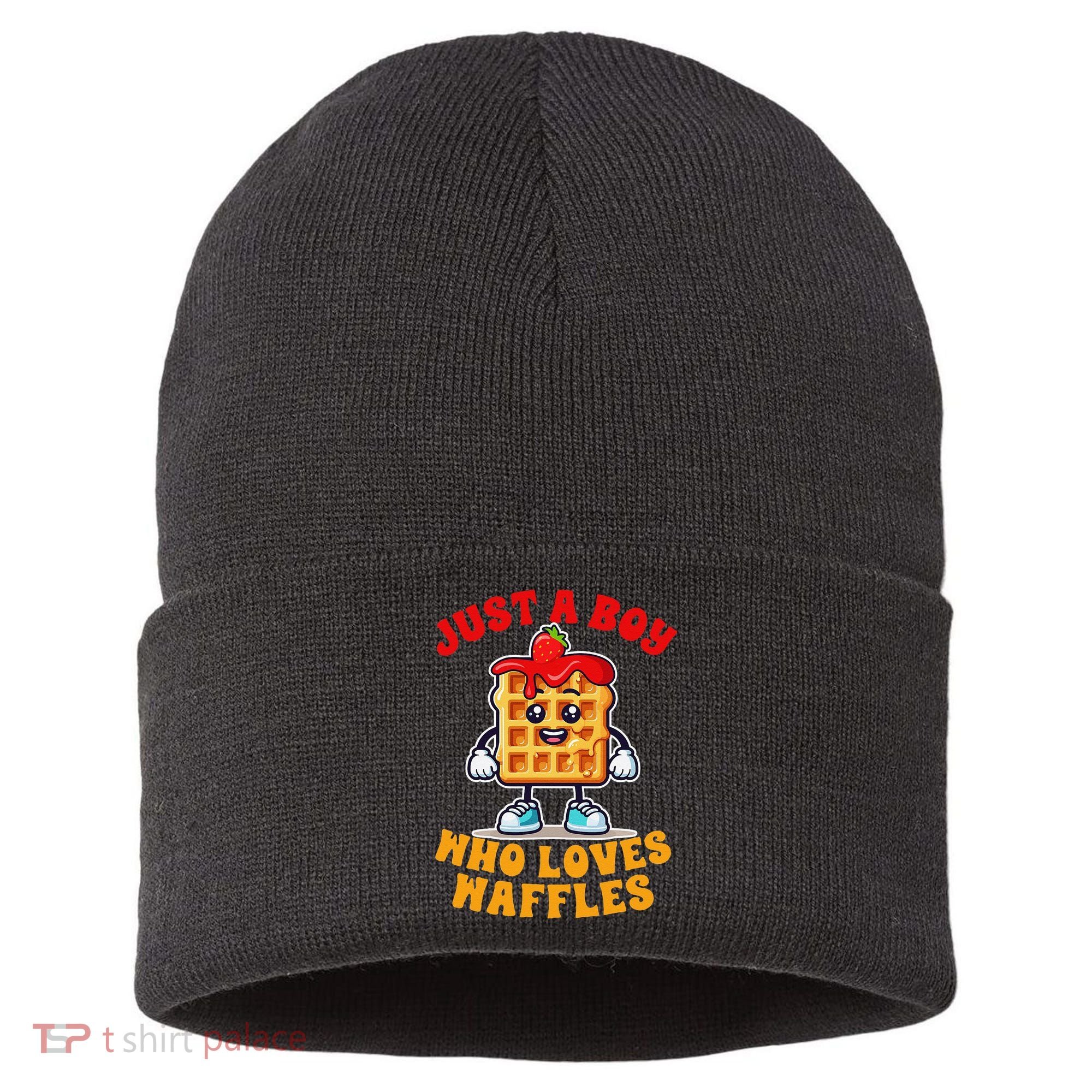 Waffle Lover Waffle Squad Foodie Just A Boy Loves Waffles Sustainable Knit Beanie