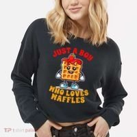 Waffle Lover Waffle Squad Foodie Just A Boy Loves Waffles Cropped Pullover Crew thumb 2