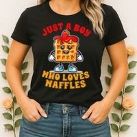 Waffle Lover Waffle Squad Foodie Just A Boy Loves Waffles Women's T-Shirt thumb 2