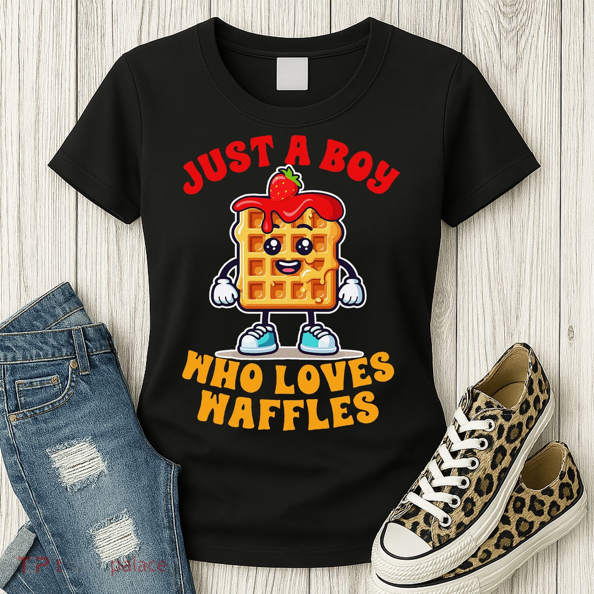 Waffle Lover Waffle Squad Foodie Just A Boy Loves Waffles Women's T-Shirt