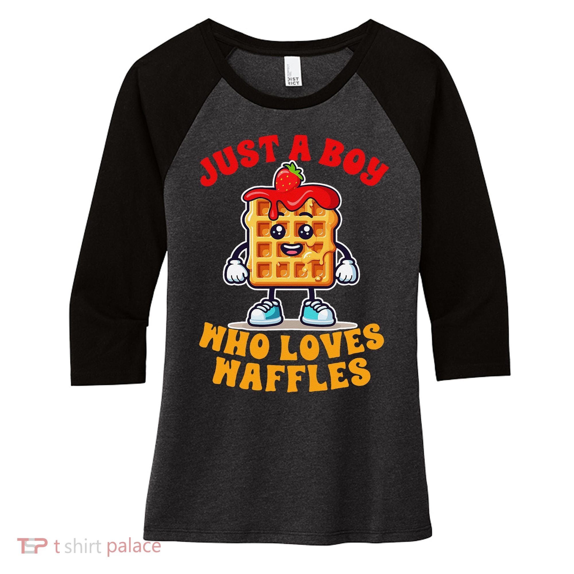 Waffle Lover Waffle Squad Foodie Just A Boy Loves Waffles Women's Tri-Blend 3/4-Sleeve Raglan Shirt