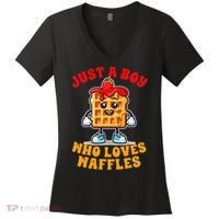 Waffle Lover Waffle Squad Foodie Just A Boy Loves Waffles Women's V-Neck T-Shirt thumb 0