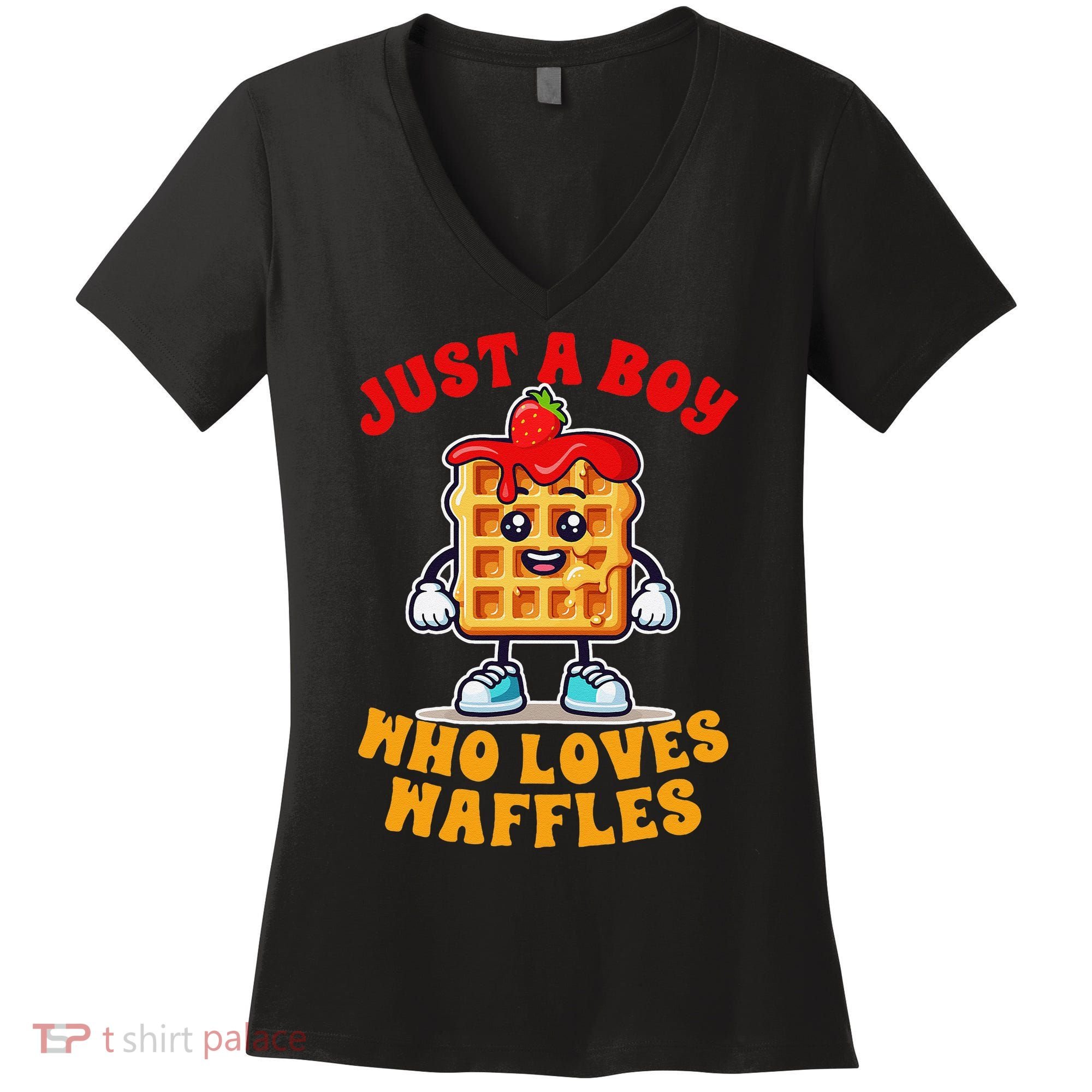 Waffle Lover Waffle Squad Foodie Just A Boy Loves Waffles Women's V-Neck T-Shirt