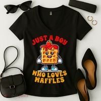 Waffle Lover Waffle Squad Foodie Just A Boy Loves Waffles Women's V-Neck T-Shirt thumb 2