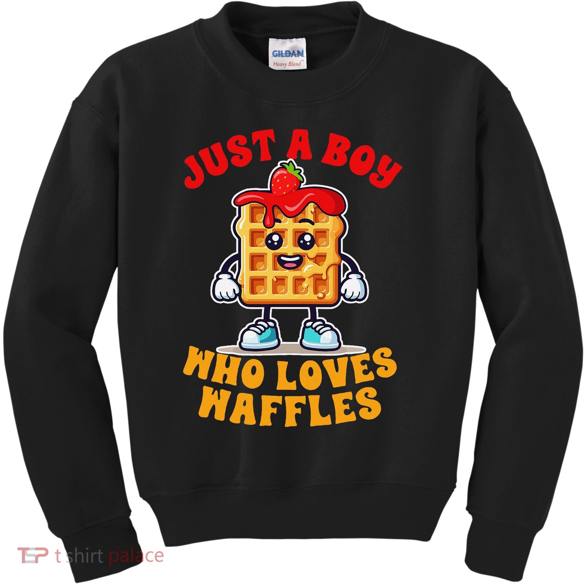 Waffle Lover Waffle Squad Foodie Just A Boy Loves Waffles Kids Sweatshirt