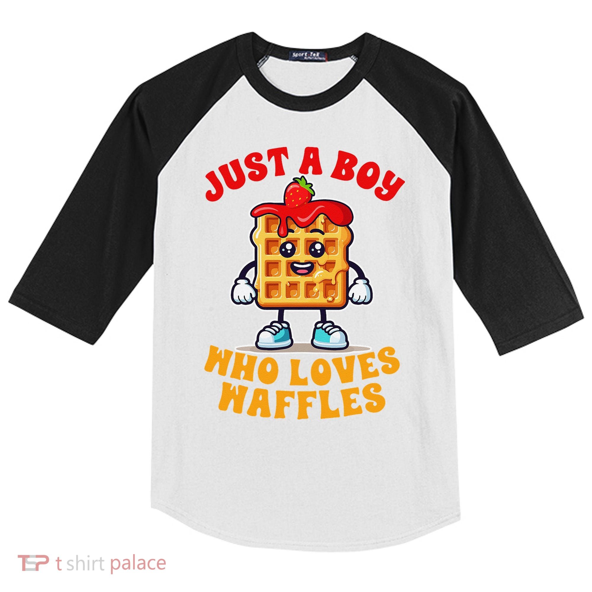 Waffle Lover Waffle Squad Foodie Just A Boy Loves Waffles Kids Colorblock Raglan Jersey