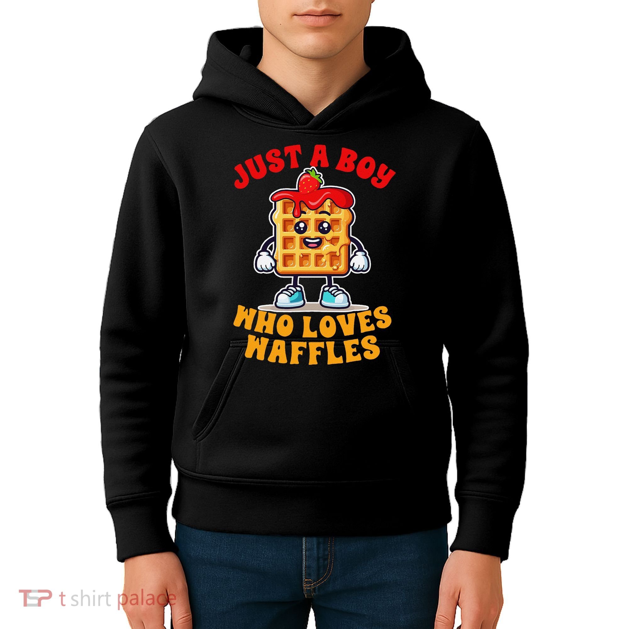 Waffle Lover Waffle Squad Foodie Just A Boy Loves Waffles Kids Hoodie