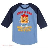 Waffle Lover Waffle Squad Foodie Just A Boy Loves Waffles Raglan Baseball Sleeve Shirt thumb 0