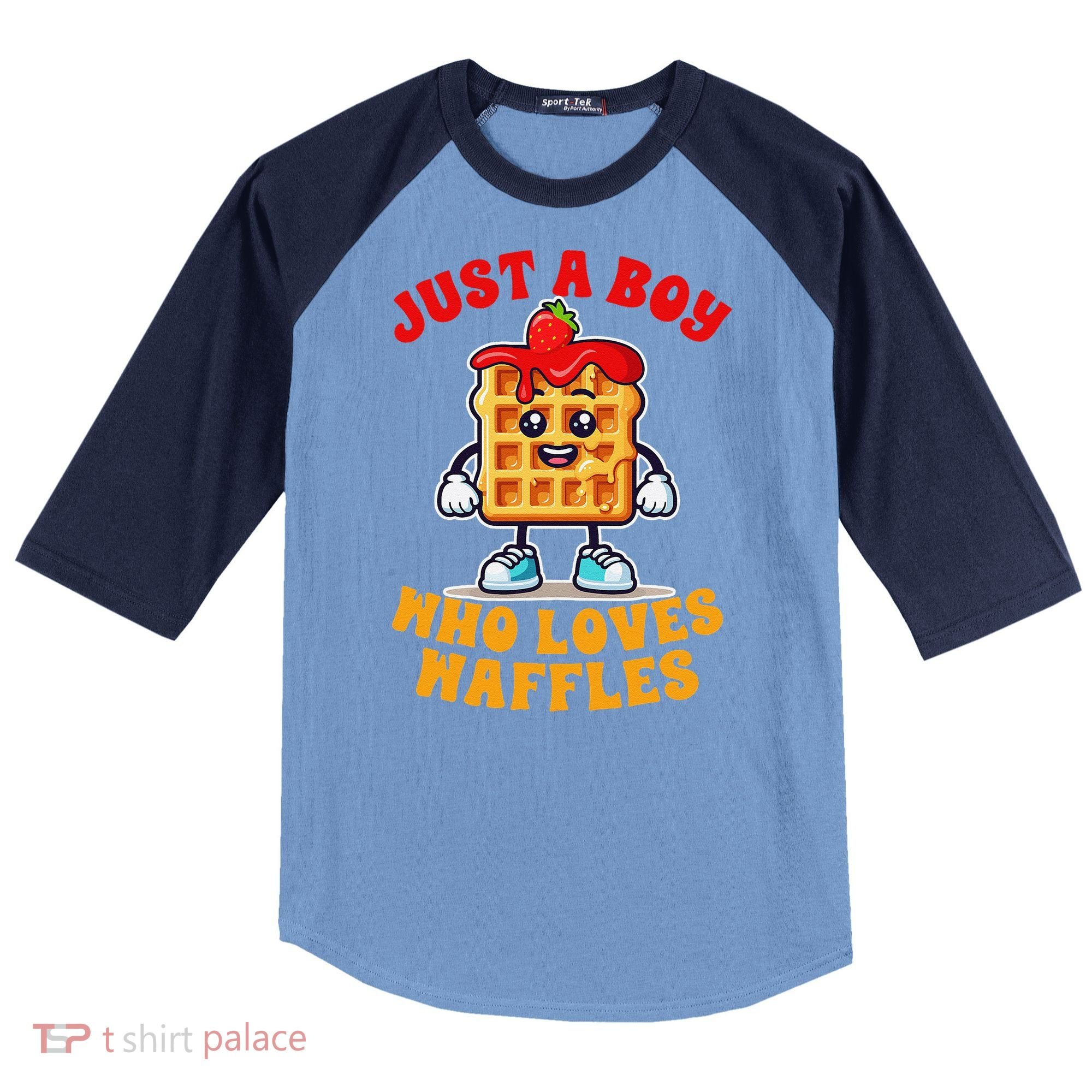 Waffle Lover Waffle Squad Foodie Just A Boy Loves Waffles Raglan Baseball Sleeve Shirt