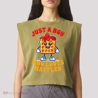 Waffle Lover Waffle Squad Foodie Just A Boy Loves Waffles Garment-Dyed Women's Muscle Tee thumb 2