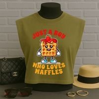 Waffle Lover Waffle Squad Foodie Just A Boy Loves Waffles Garment-Dyed Women's Muscle Tee thumb 3