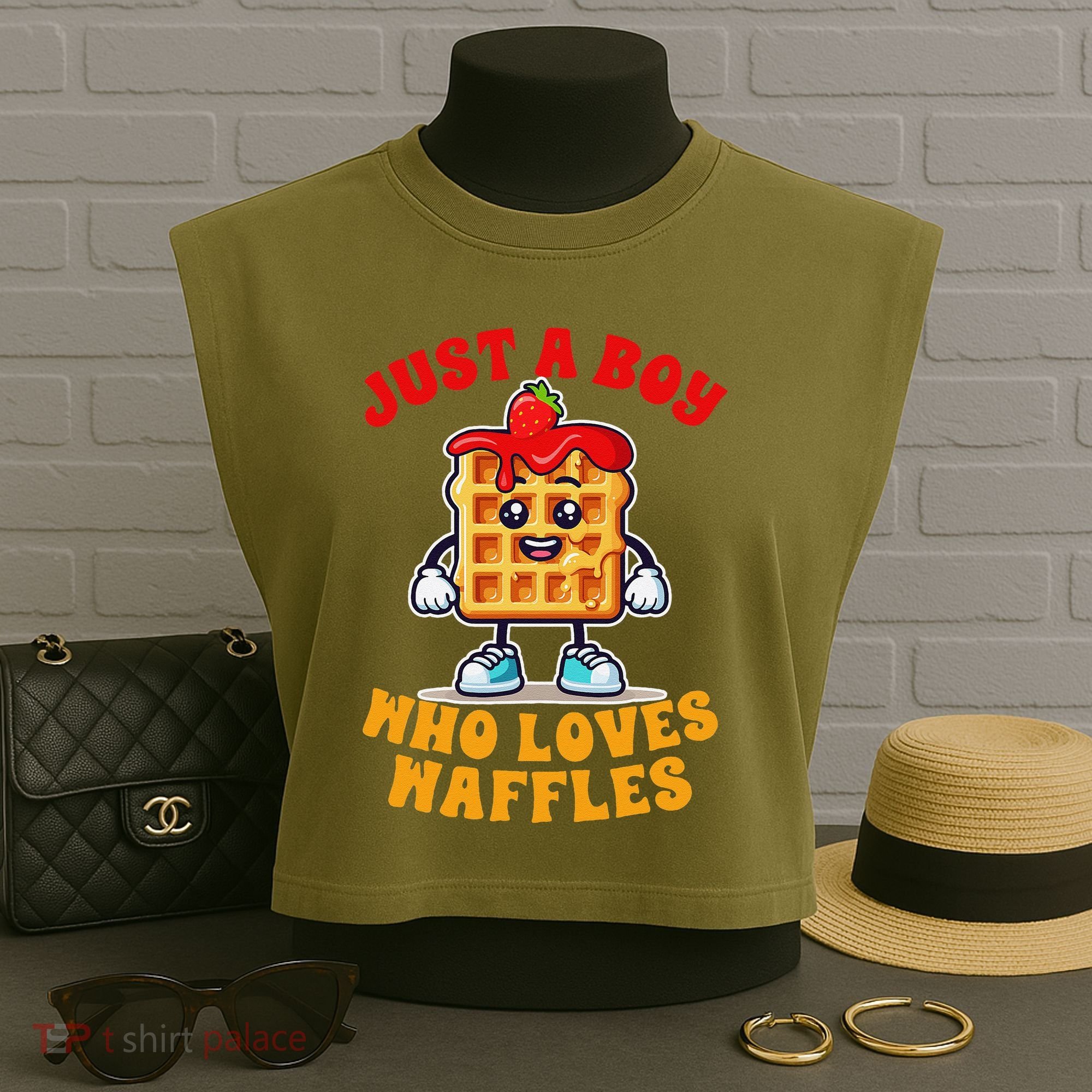 Waffle Lover Waffle Squad Foodie Just A Boy Loves Waffles Garment-Dyed Women's Muscle Tee