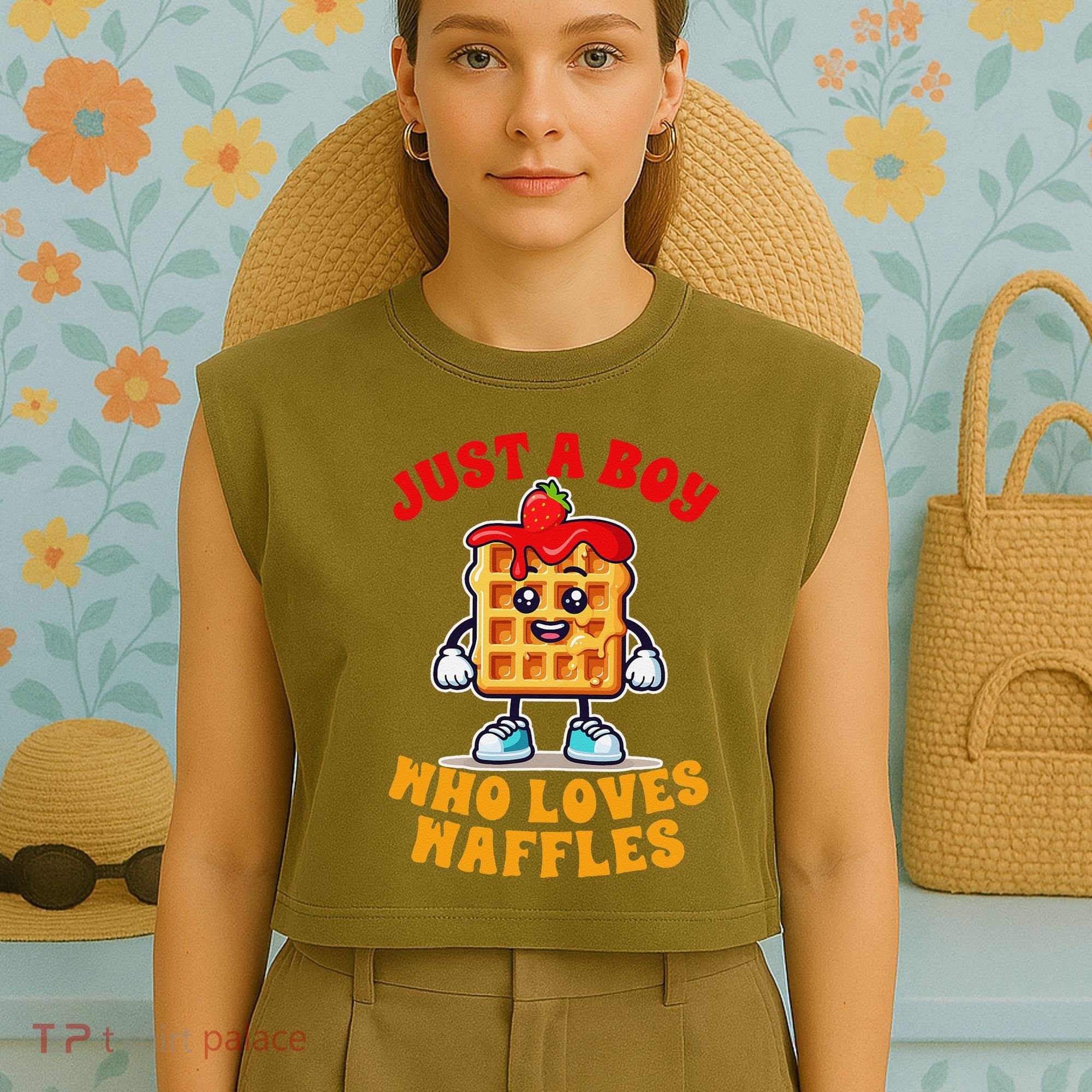 Waffle Lover Waffle Squad Foodie Just A Boy Loves Waffles Garment-Dyed Women's Muscle Tee