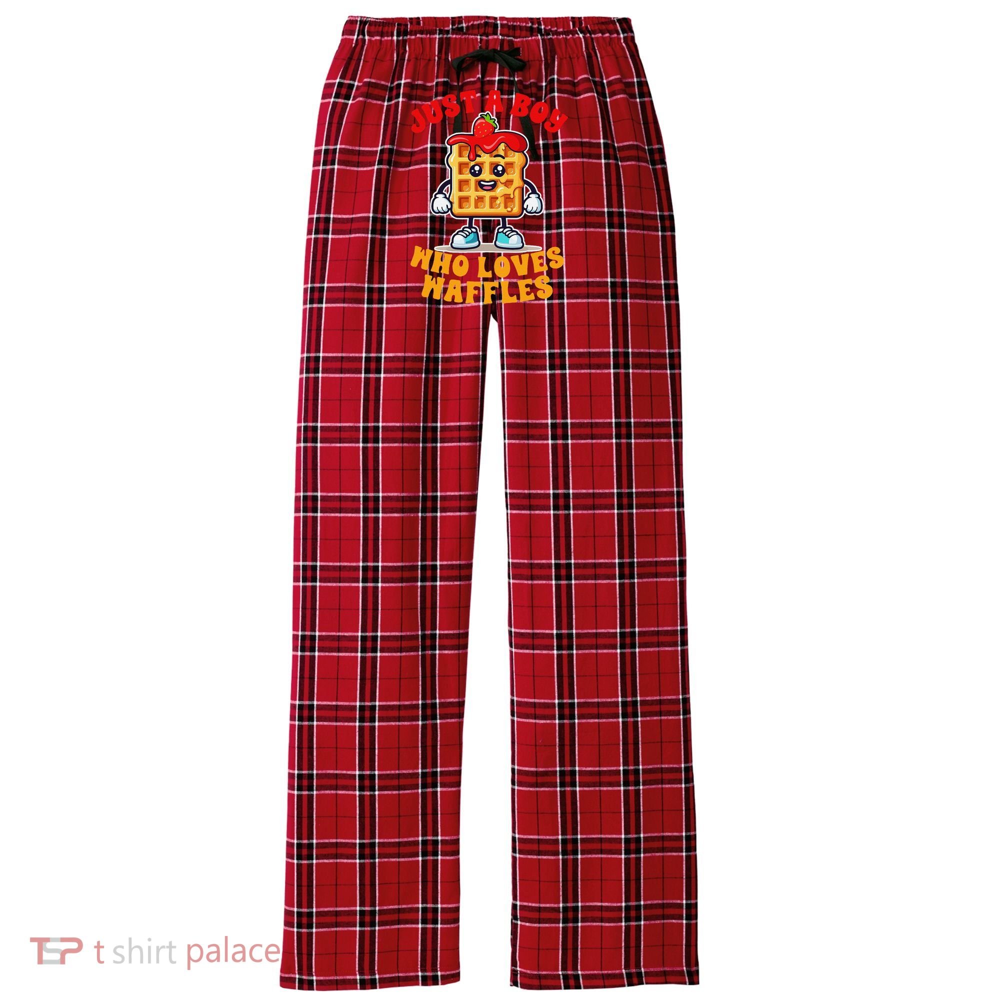 Waffle Lover Waffle Squad Foodie Just A Boy Loves Waffles Women's Flannel Plaid Pajama Pants
