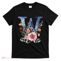Watercolor Letter W With Floral Accents T-Shirt thumb 0