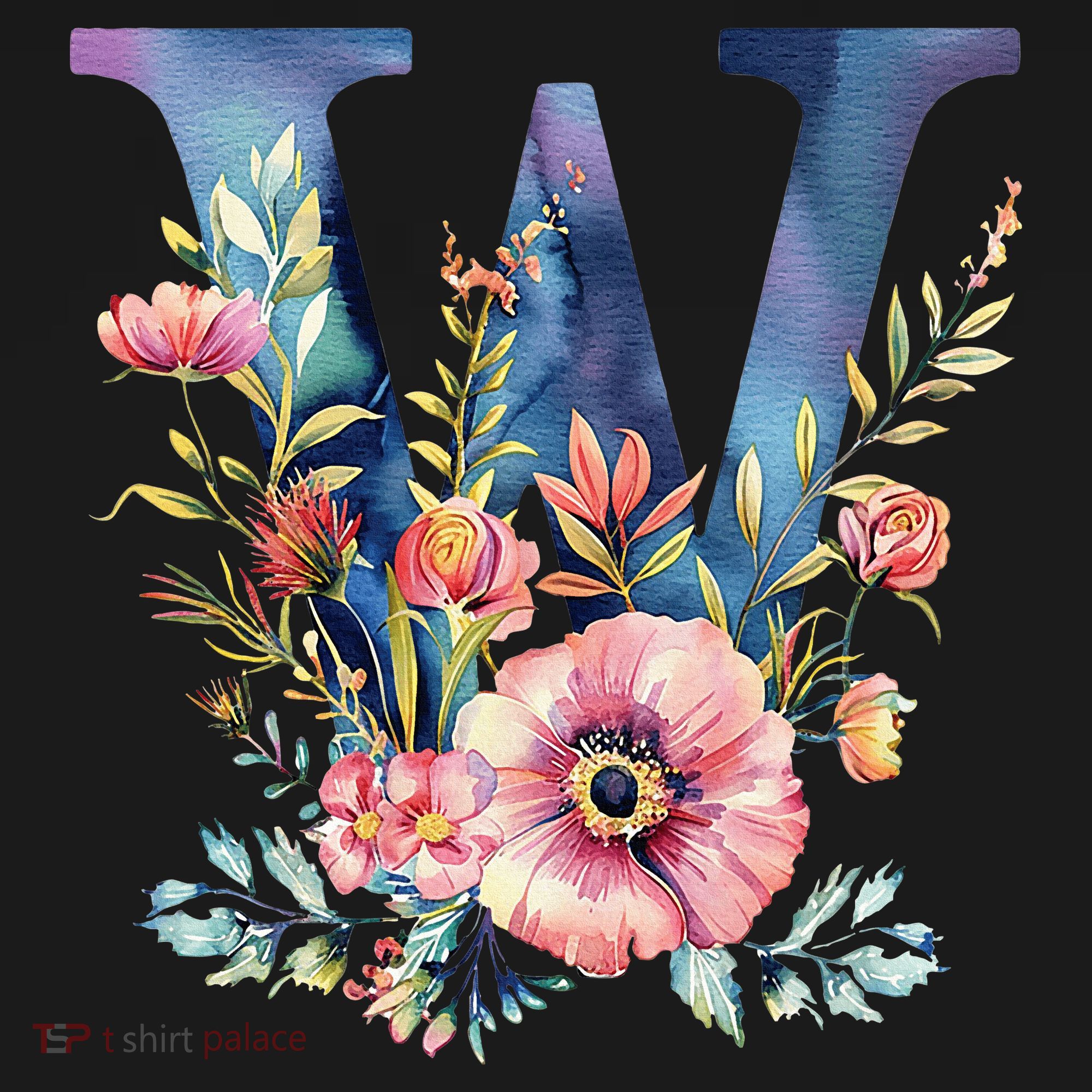 Watercolor Letter W With Floral Accents T-Shirt