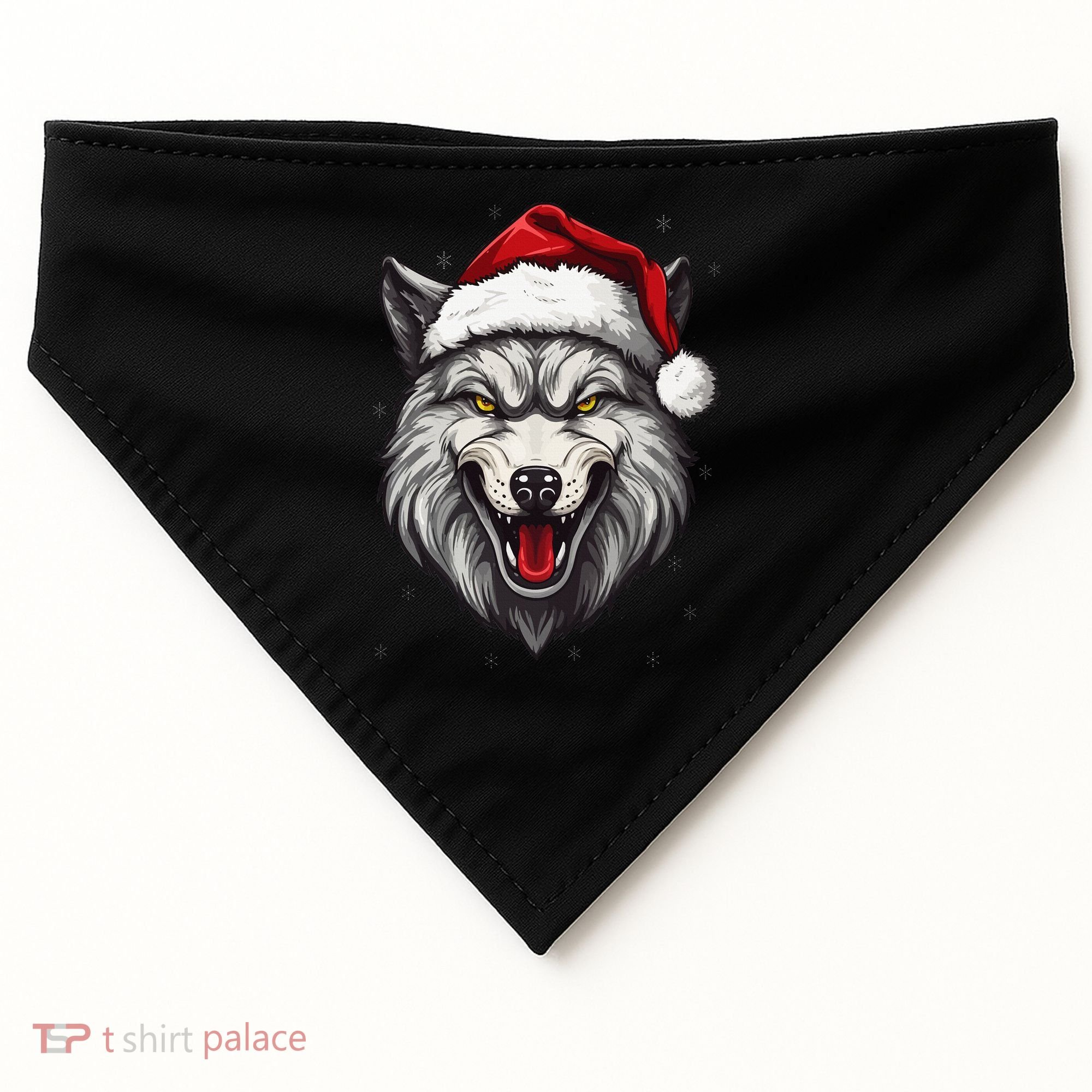 Wolf Lover Xmas Holiday Santa Wolf Christmas USA-Made Doggie Bandana