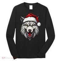 Wolf Lover Xmas Holiday Santa Wolf Christmas Long Sleeve Shirt thumb 0