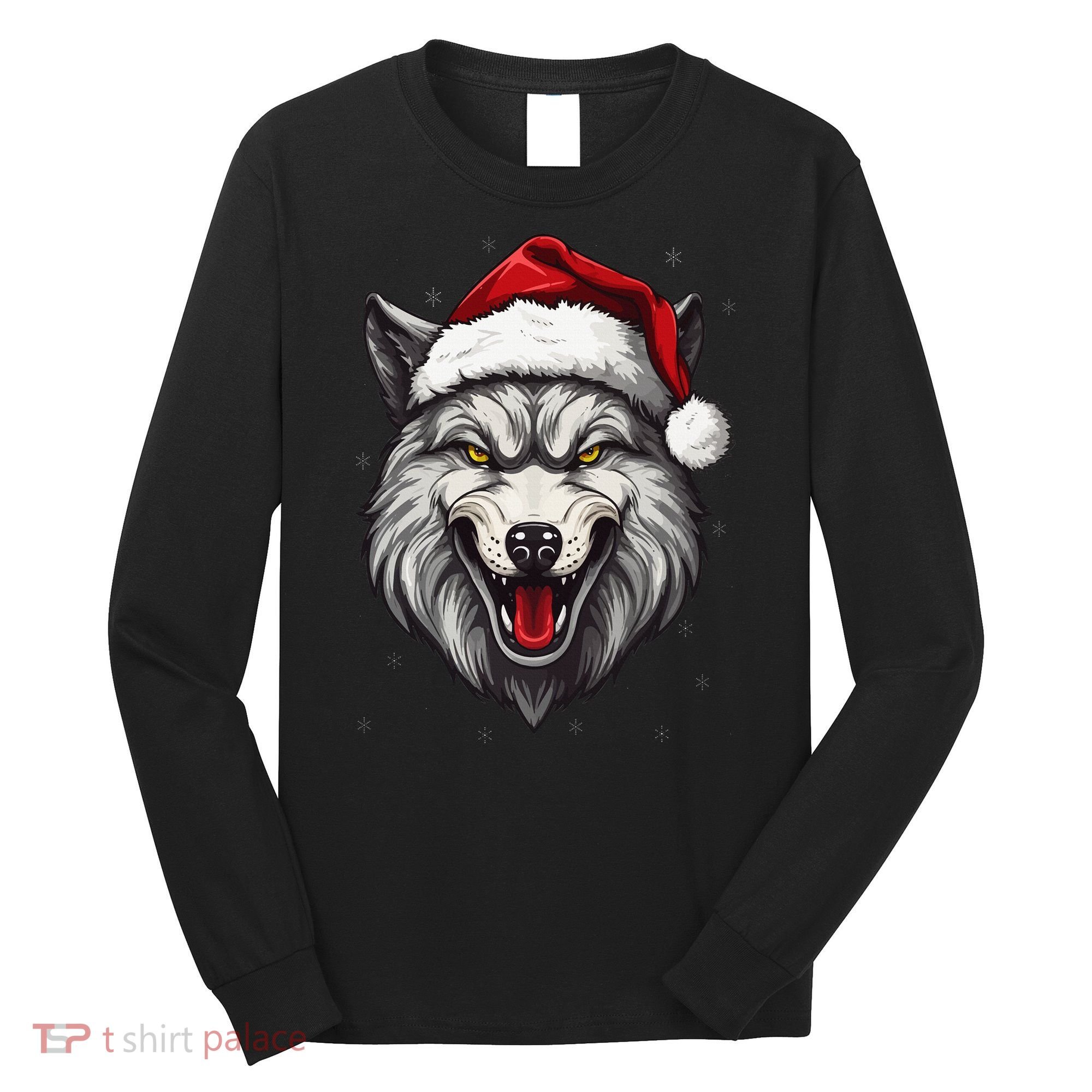 Wolf Lover Xmas Holiday Santa Wolf Christmas Long Sleeve Shirt