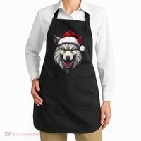 Wolf Lover Xmas Holiday Santa Wolf Christmas Apron thumb 2