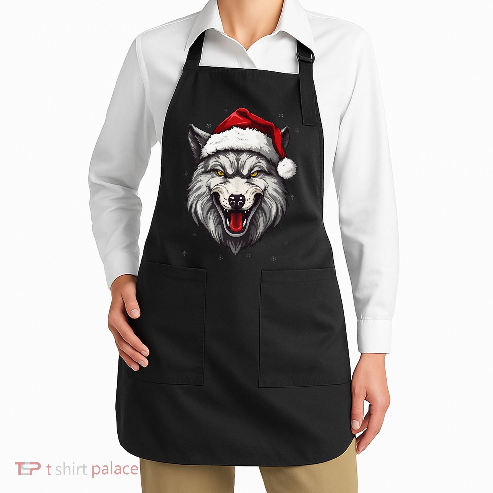 Wolf Lover Xmas Holiday Santa Wolf Christmas Apron