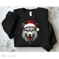 Wolf Lover Xmas Holiday Santa Wolf Christmas Sweatshirt thumb 2