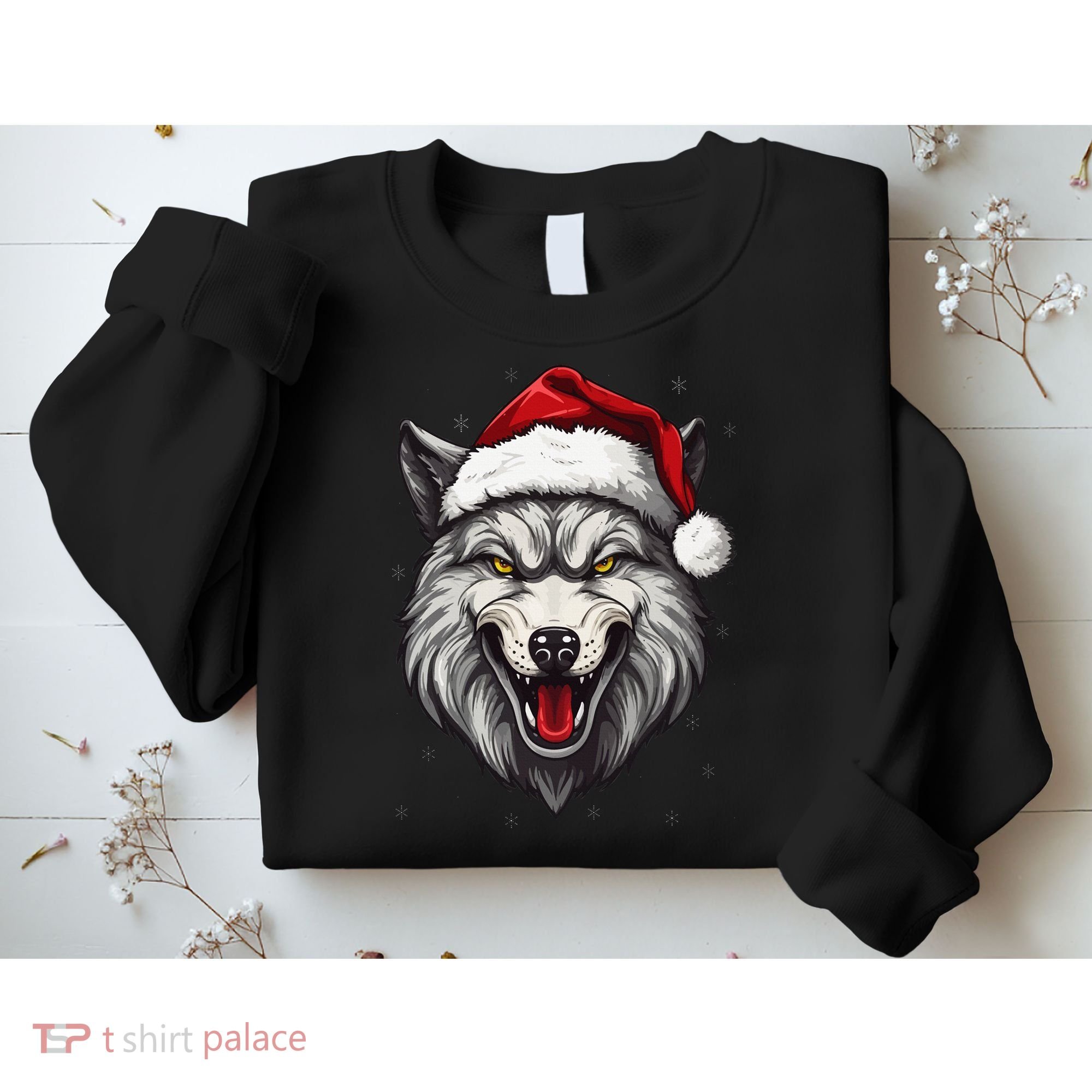 Wolf Lover Xmas Holiday Santa Wolf Christmas Sweatshirt