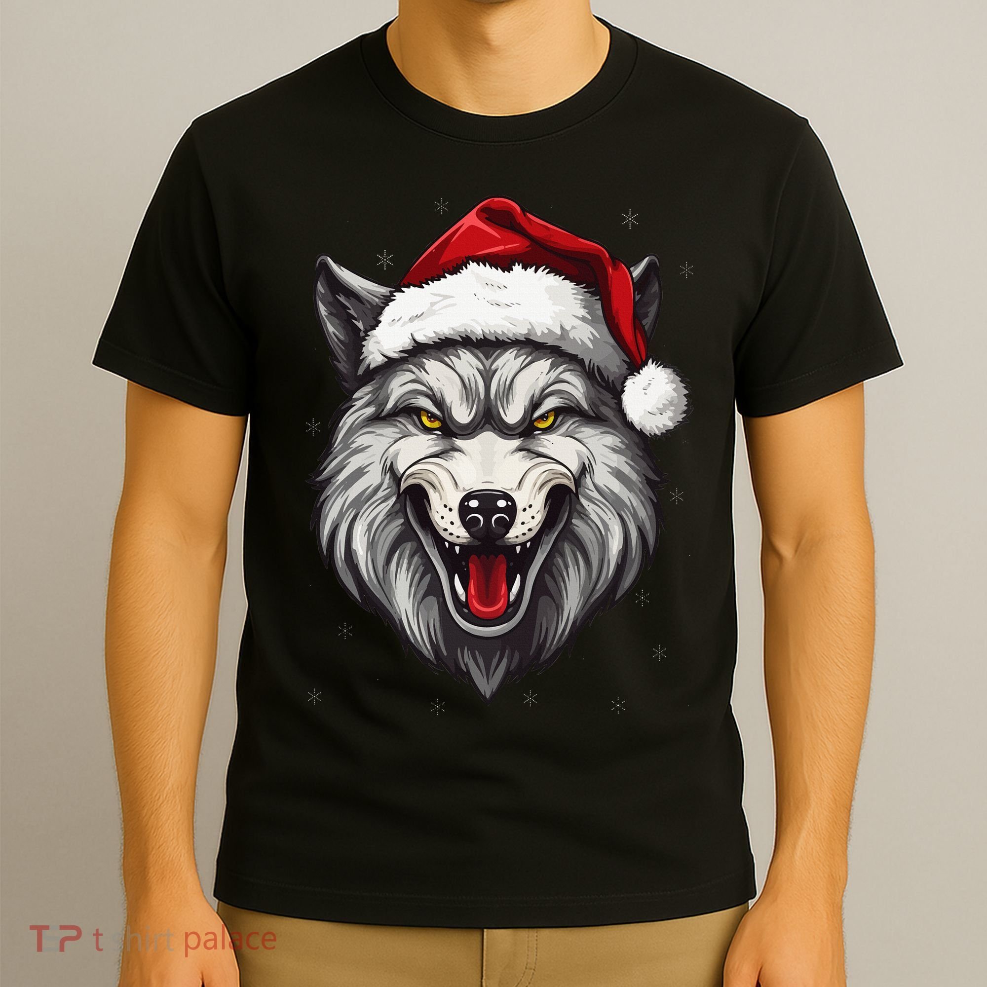 Wolf Lover Xmas Holiday Santa Wolf Christmas T-Shirt