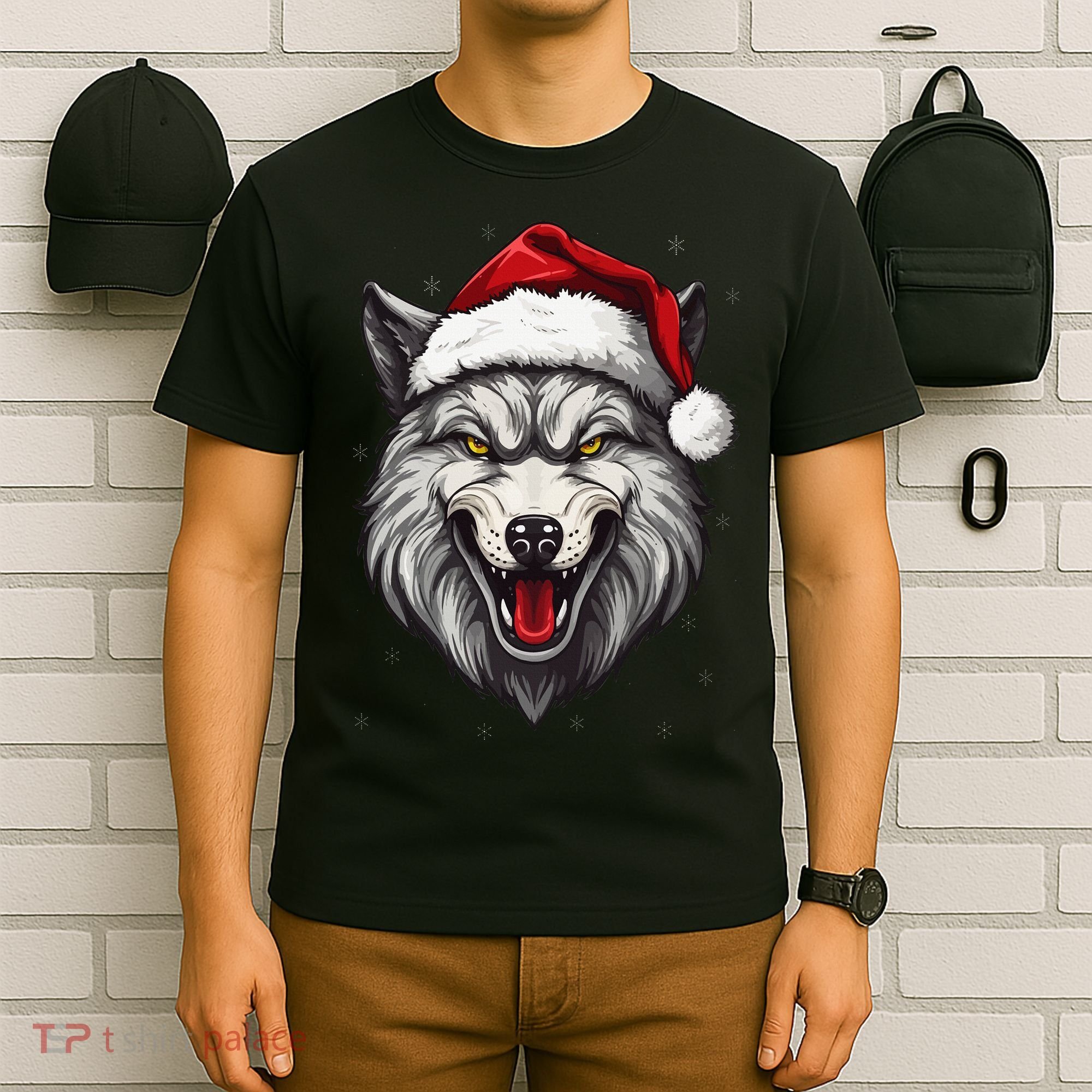 Wolf Lover Xmas Holiday Santa Wolf Christmas T-Shirt