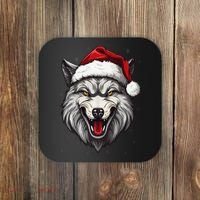 Wolf Lover Xmas Holiday Santa Wolf Christmas Coaster thumb 0