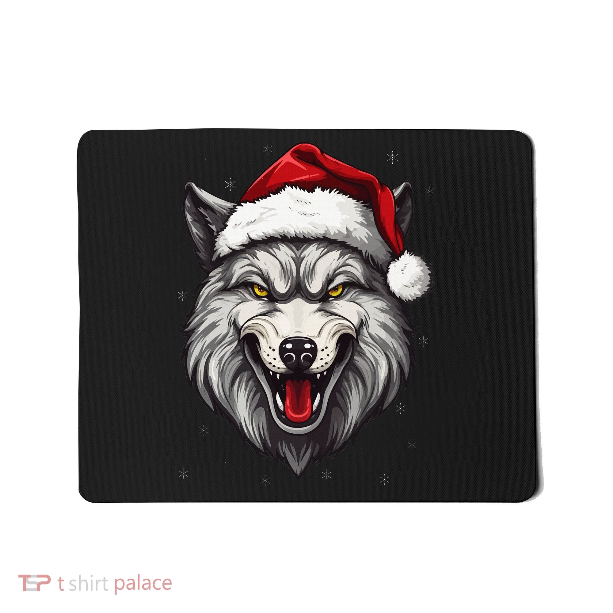 Wolf Lover Xmas Holiday Santa Wolf Christmas Mousepad