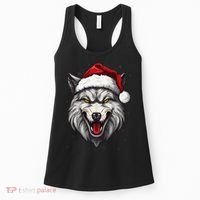 Wolf Lover Xmas Holiday Santa Wolf Christmas Women's Tank Top thumb 0