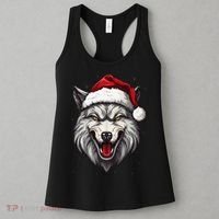 Wolf Lover Xmas Holiday Santa Wolf Christmas Women's Tank Top thumb 3