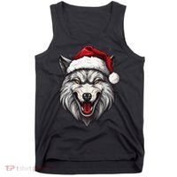 Wolf Lover Xmas Holiday Santa Wolf Christmas Tank Top thumb 0