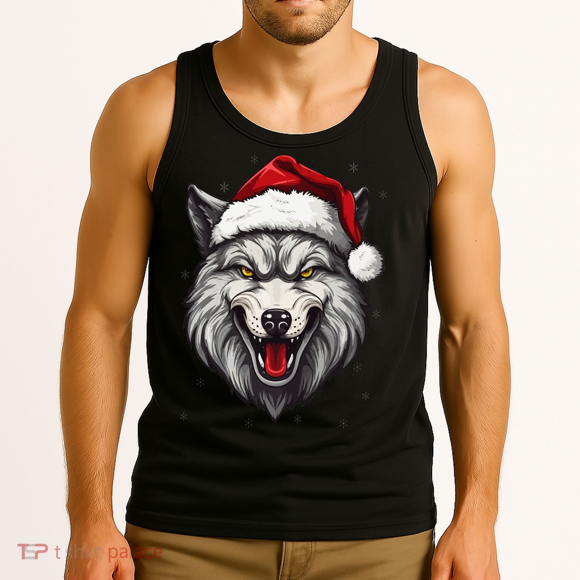 Wolf Lover Xmas Holiday Santa Wolf Christmas Tank Top
